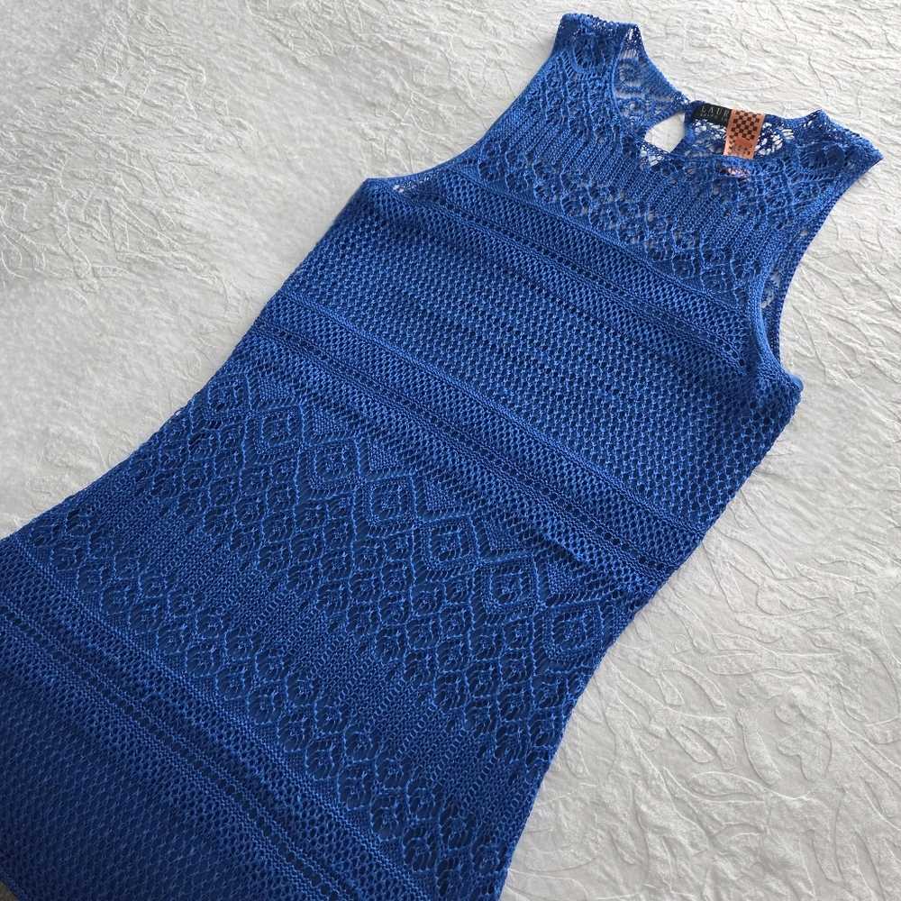 Ralph Lauren Beautiful Royal Blue Slip Dress With Long Knit Overlay, Size Small - Picture 11 of 16